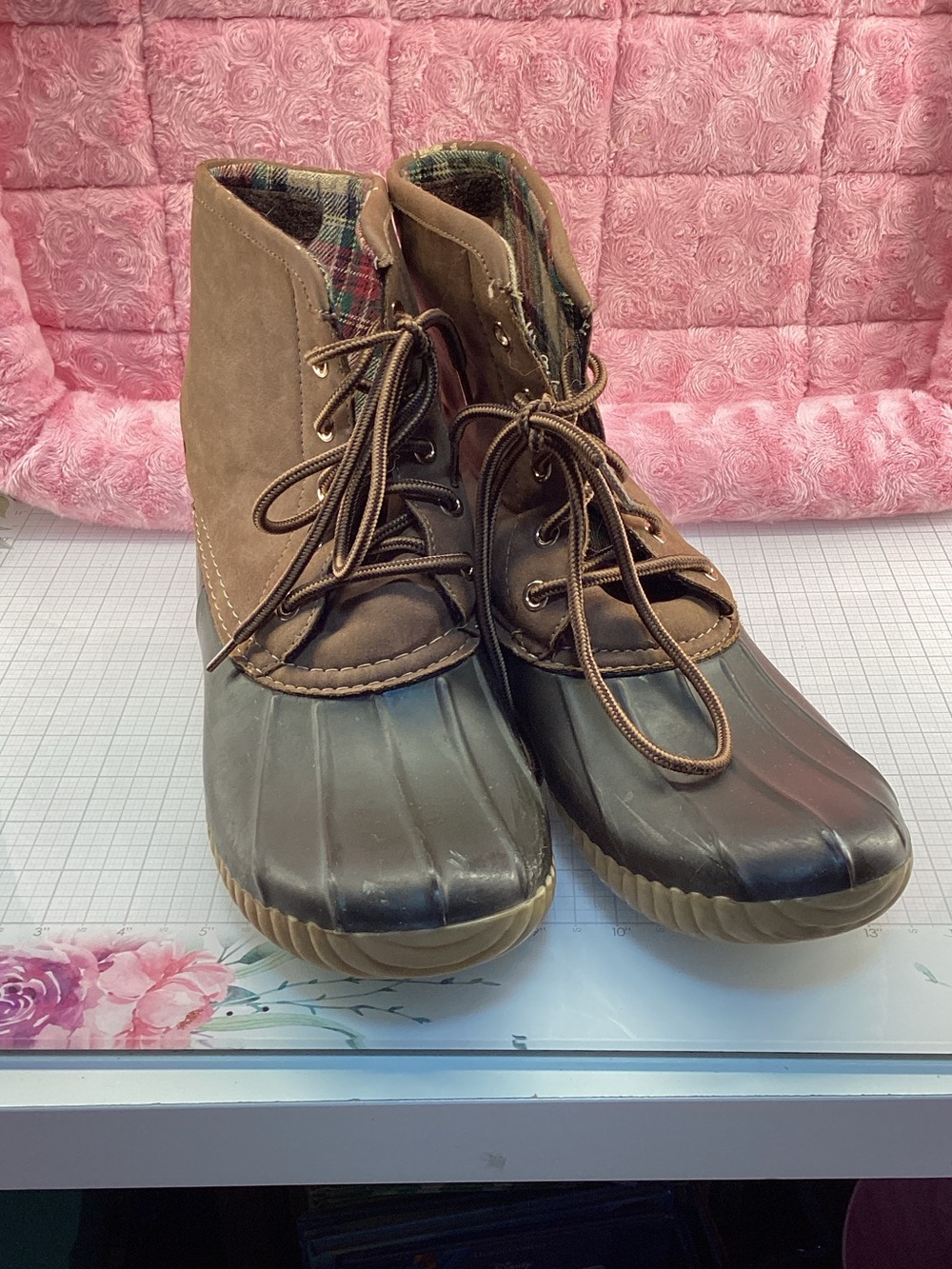 Women's Brown Waterproof Lace-Up Winter Duck Boots